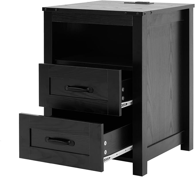 Puntogen Black Night Stand, Rustic End Table - Image 8