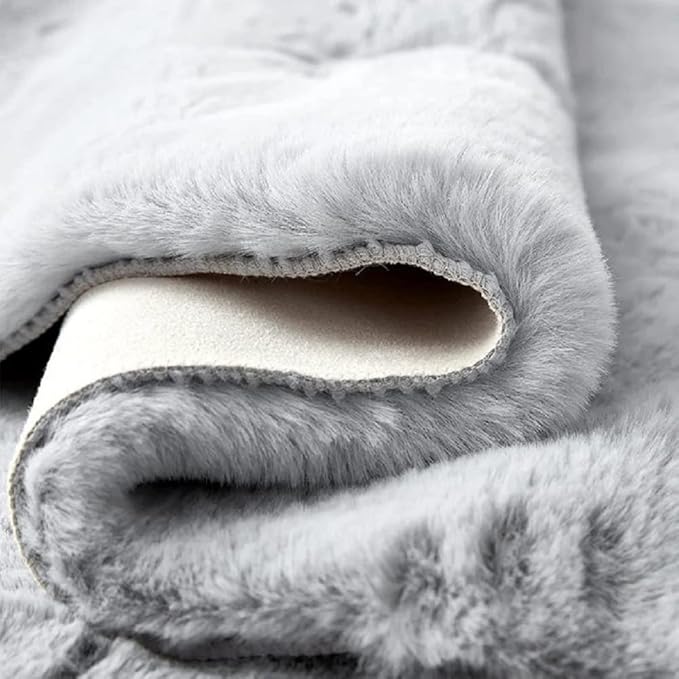 Grey Fluffy Rug Runners for Hallways Rabbit Fur Rugs for Living Room Washable - Image 5