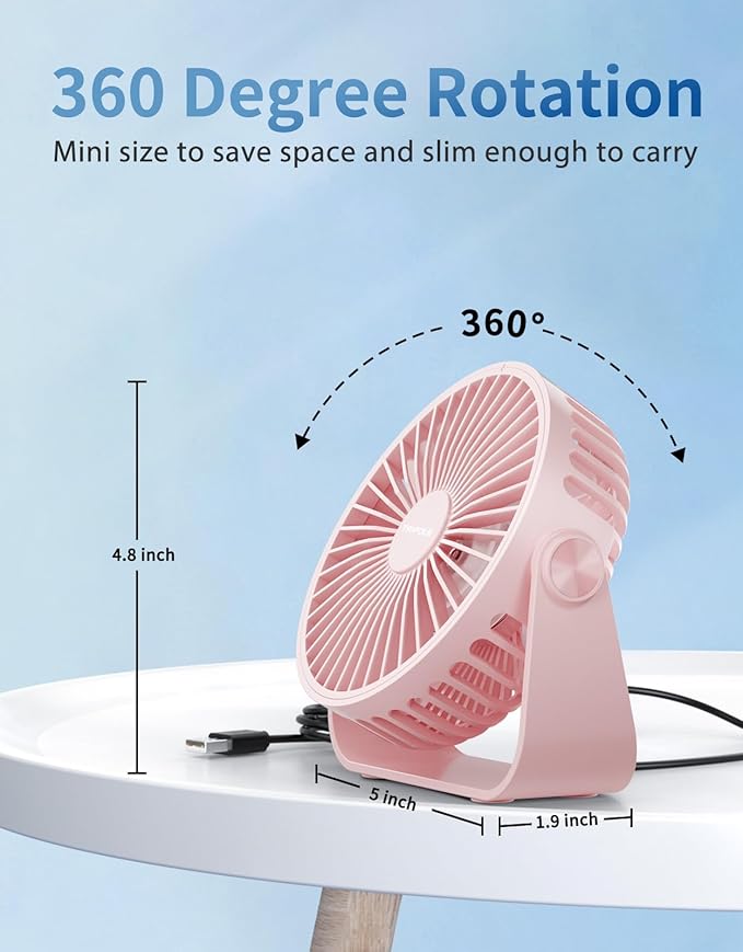 TriPole USB Desk Fan Portable Mini Fan Powerful 3 Speeds Wind Personal Desktop - Image 5