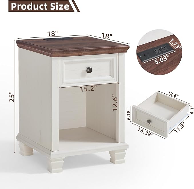 SAVOR LIFE Farmhouse End Tables Living Room Set of 2, Rustic Wood Nightstand - Image 3