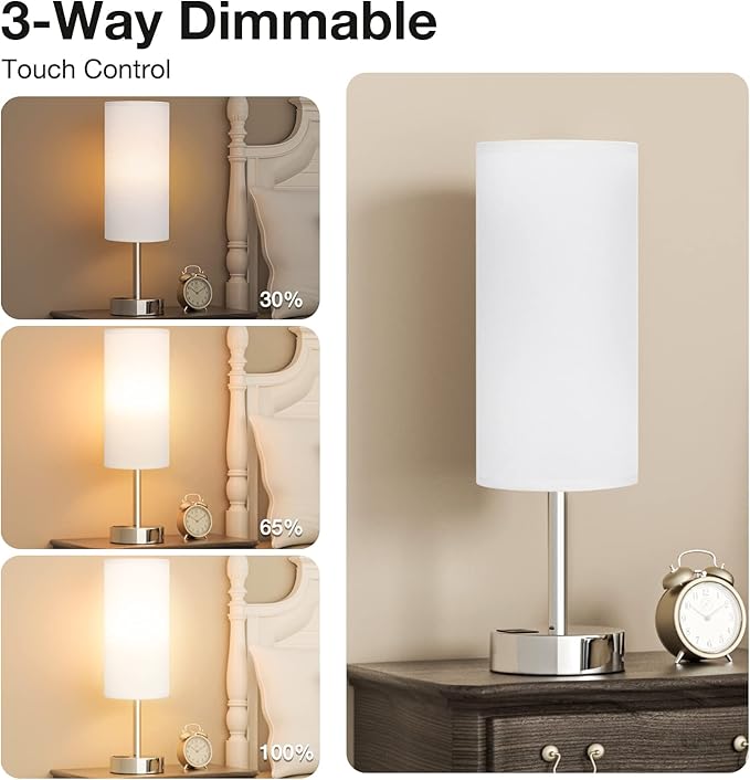 White Bedside Touch Table Lamps - Image 3