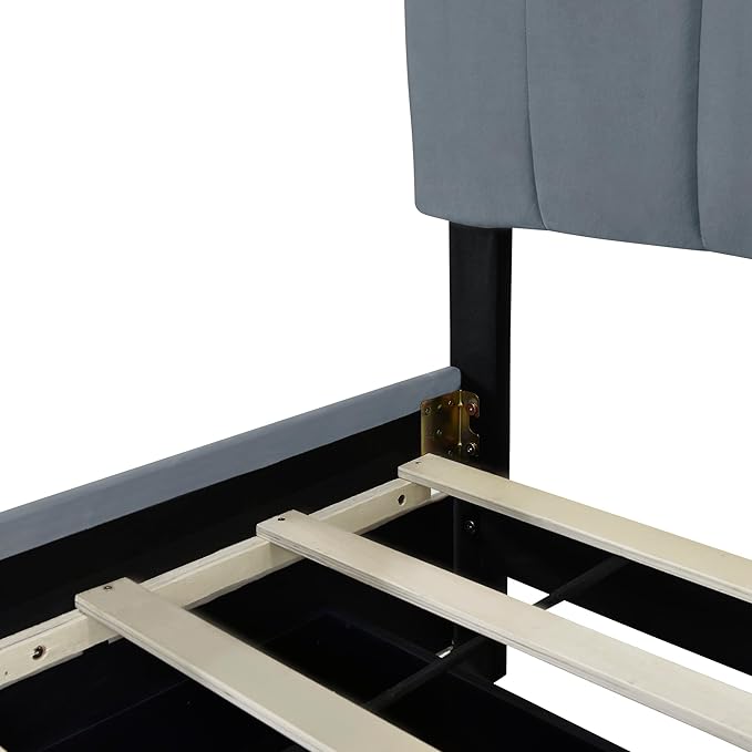 Queen Bed Frame with Trundle Bed, Velvet Upholstered Platform Bed Frame with - Image 9