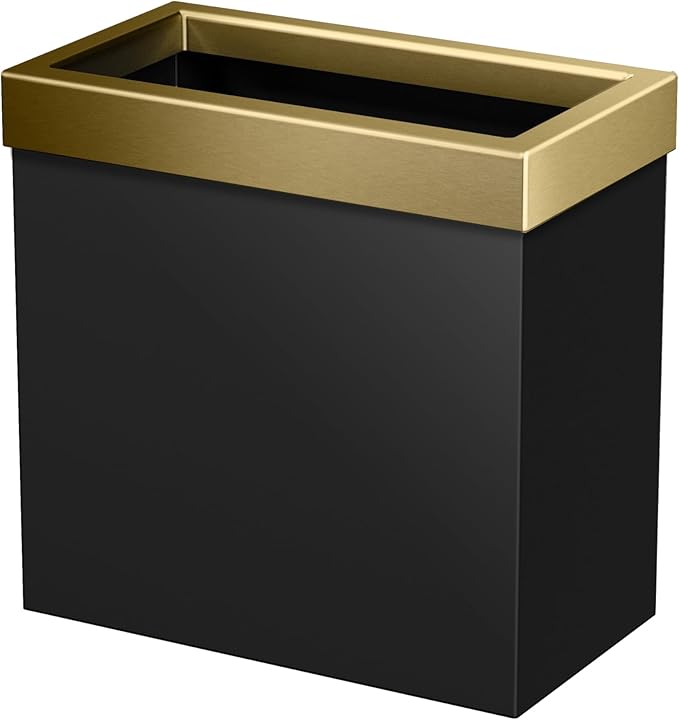 Gatco Modern Rectangle Wastebasket, Matte Black Brushed Brass Combo by Gatco
