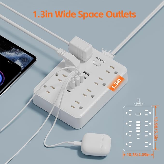 Surge Protector Power Strip -MCSCN 8 Outlets 6 USB - Image 4