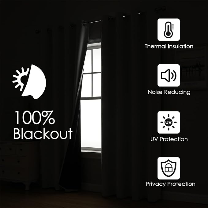 ChrisDowa White 100% Blackout Curtains 80 inch Long - Image 2