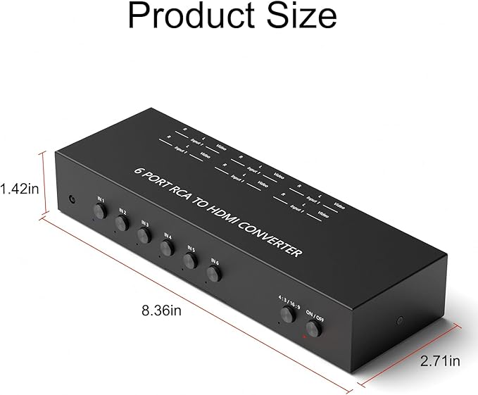 Arector 6 Port RCA to HDMI, 1080P/720P 6 Way AV to HDMI Converter Composite - Image 3