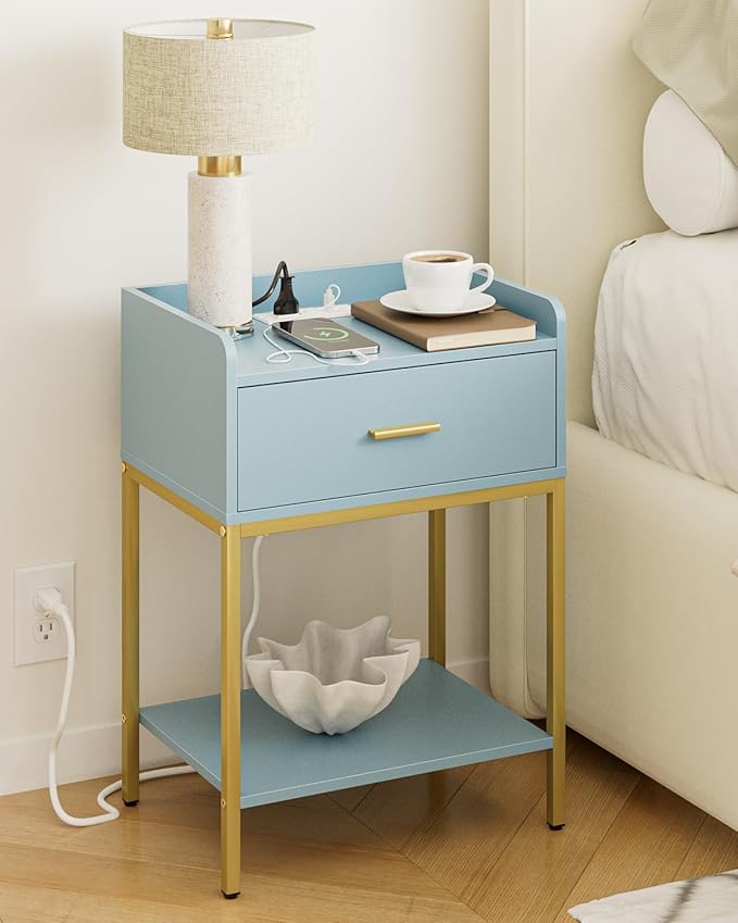 Masupu Nightstand with Charging Station, 3-Tier Modern Bedside Night Stand with by Masupu