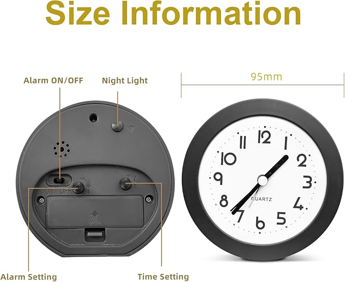 Alarm Clock with Backlight, 4 Inches Cute Analog Round Digital Quartz Clock - Image 2