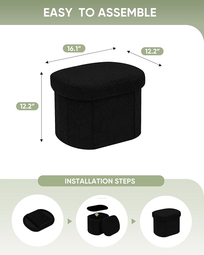 B FSOBEIIALEO Storage Ottoman for Dorm Room, Boucle Folding Storage Ottoman - Image 3