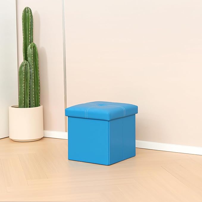 B FSOBEIIALEO Folding Storage Ottoman Cube, Faux Leather Footrest Seat Coffee - Image 7