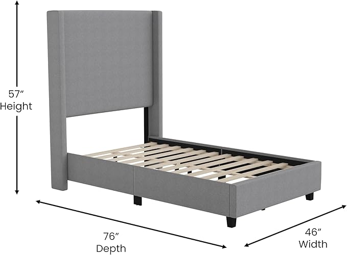 EMMA + OLIVER Nora Twin Size Faux Linen Upholstered Platform Bed - Image 2