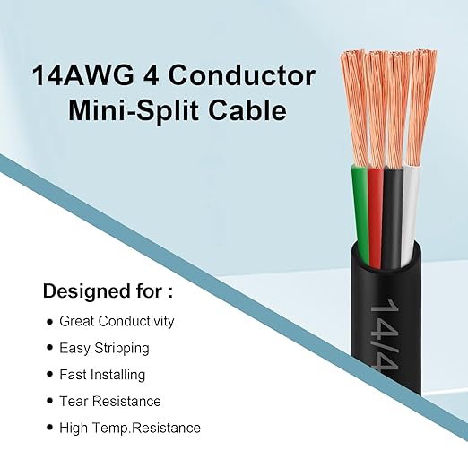 MOOKEERF 14/4 AWG Mini-Split Cable - 75FT 14 AWG 4 Conductor Control Cable 300V - Image 4