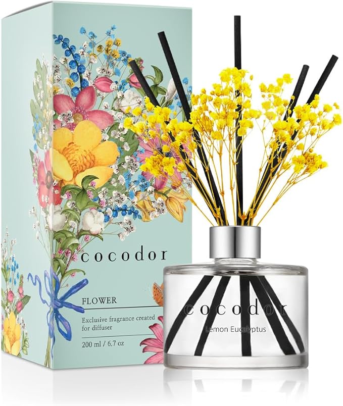 COCODOR Flower Reed Diffuser Set / 6.7oz / Lemon Eucalyptus/Scent Diffuser by Cocodor