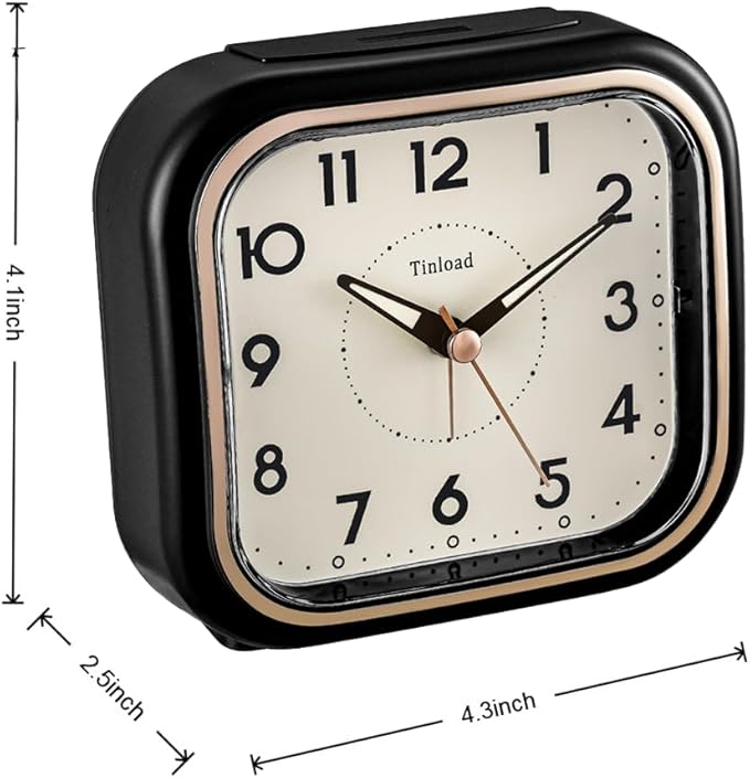 4.5" Vintage Retro Analog Alarm Clock, Super Silent Non Ticking Clock - Image 3
