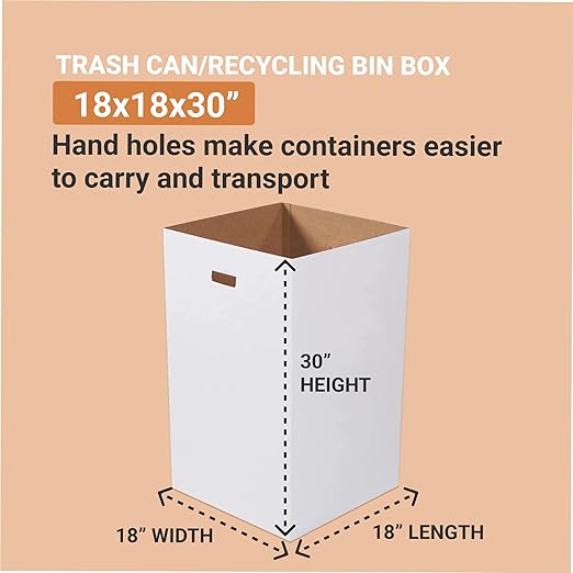Box USA 40 Gallon 18" L x 18" W x 30" H 10-Pack Cardboard Trash Cans and - Image 2