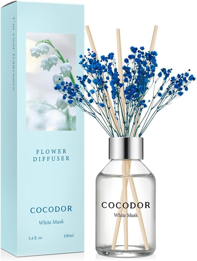 COCODOR Flower Reed Diffuser Set / 3.4oz / White Musk/Scent Diffuser by Cocodor