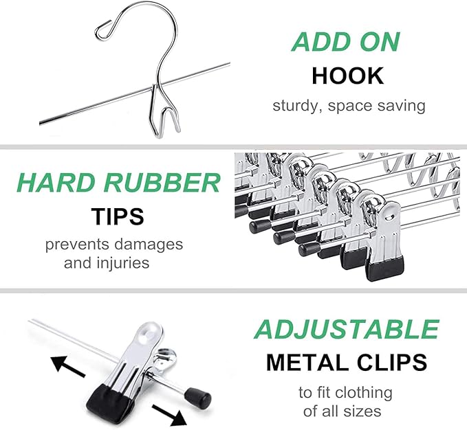 Amber Home 12 Pack Heavy Duty Add on Metal Pants Skirt Hangers, Stackable - Image 2