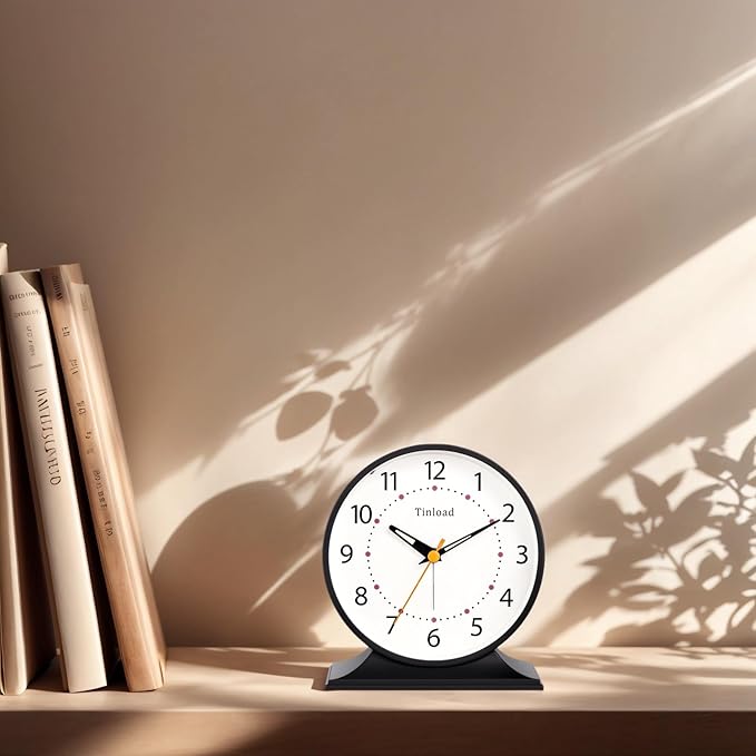 4.5" Antique Retro Analog Alarm Clock, Small Silent Bedside Desk Clock - Image 4