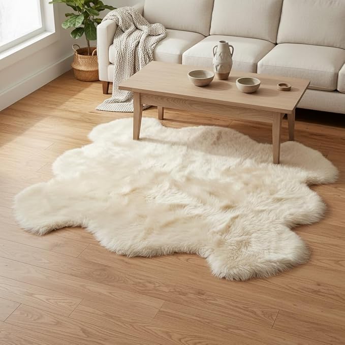 Super Area Rugs Premium Genuine Sheepskin Rug 5' x 6' Long Fur Soft & Natural - Image 10
