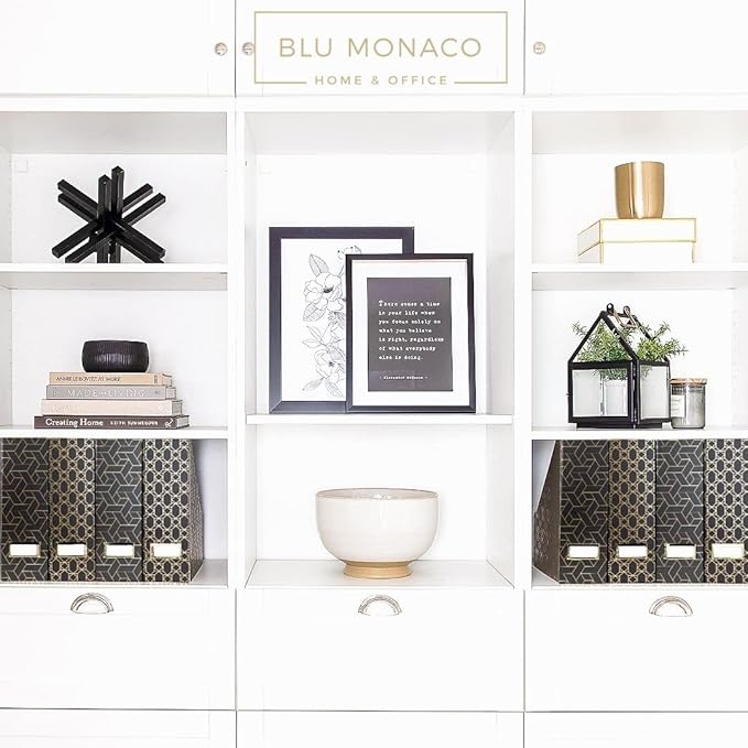 BLU MONACO | Set of 4 Black & Gold Geometric Magazine File Holders - Image 4