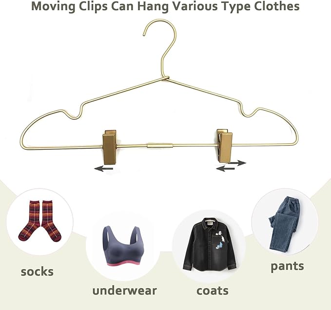 16.5" Adult Gold Metal Clips Pants Coat Clothes Hangers, 30 Pack Coat Suit - Image 7
