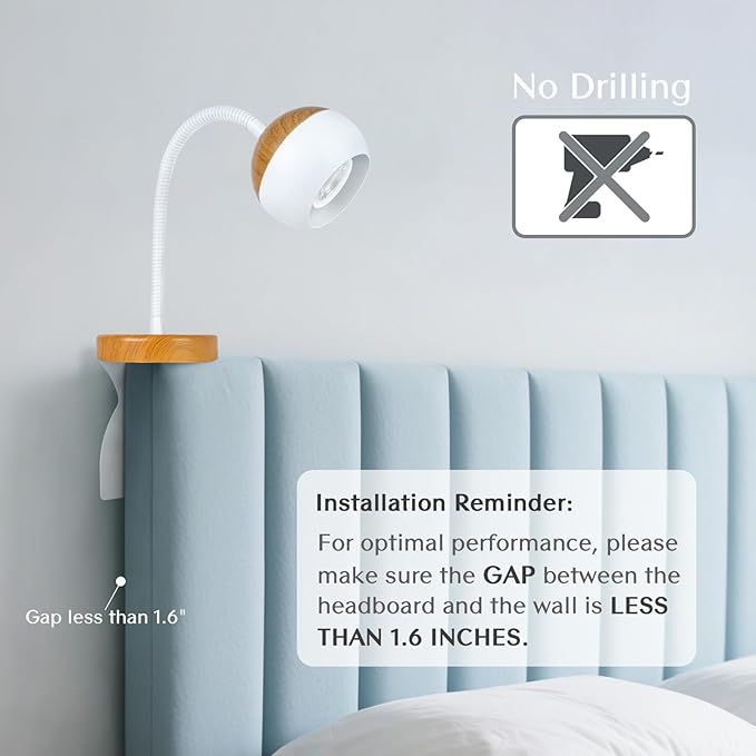 Solfres Patented Innovative Design Headboard Reading Light. No Drilling Book - Image 3