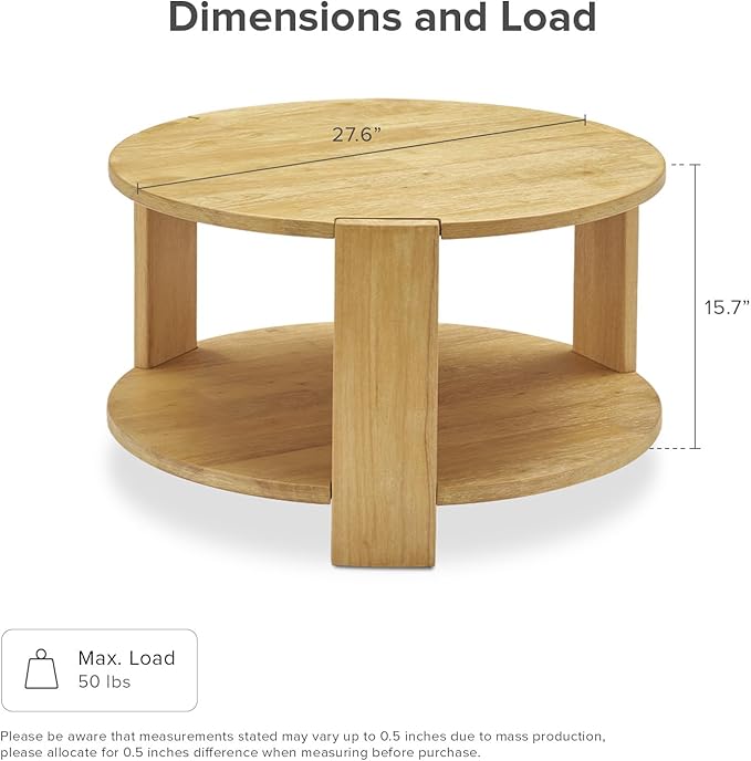 mopio Logan Solid Wood 2-Tier Round Coffee Table, Modern Farmhouse Solid - Image 2
