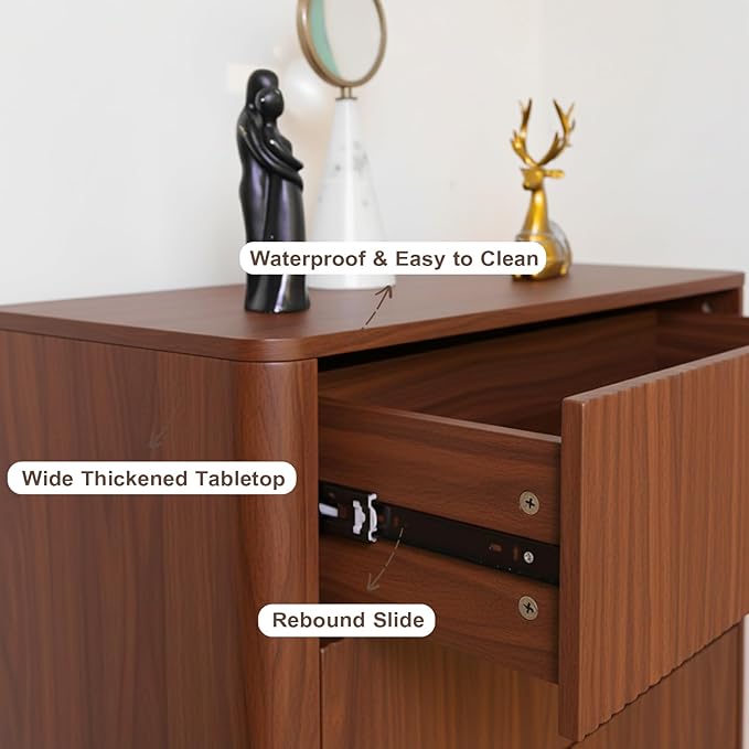 Fluted 5 Drawers Dresser for Bedroom, Curved Profile Design, Wood Drawer - Image 5