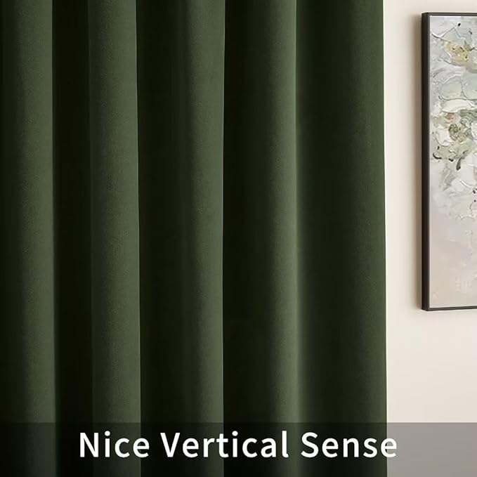 Joydeco Dark Olive Velvet Curtains 63 inch Length 2 Panels, Luxury Blackout Rod - Image 8