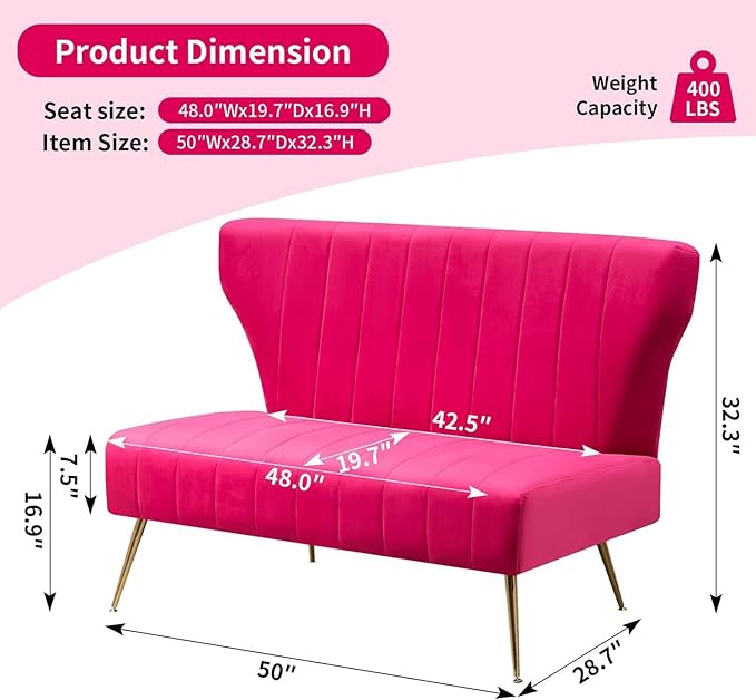 50’’ Armless Loveseat Sofa, Comfy Upholstered Velet Small Couch Sofa - Image 3