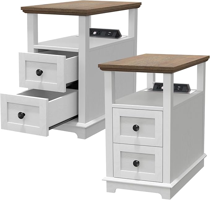 HIFYOBRO End Table with Flip Top Charging Station Set of 2, Type-C & USB Port & by HIFYOBROUS