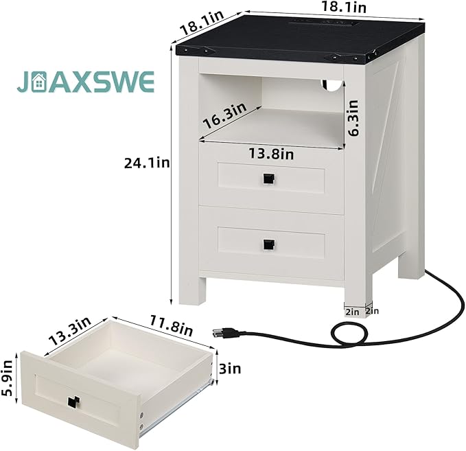 Joaxswe Night Stands with Charging Station Set of 2, Farmhouse Nightstand - Image 3