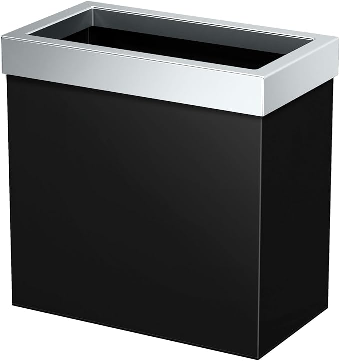 Gatco Modern Rectangle Wastebasket, Matte Black and Chrome Combo by Gatco