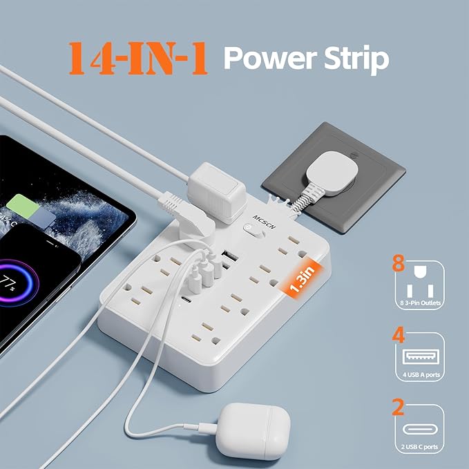 Surge Protector Power Strip -MCSCN 8 Outlets 6 USB - Image 5