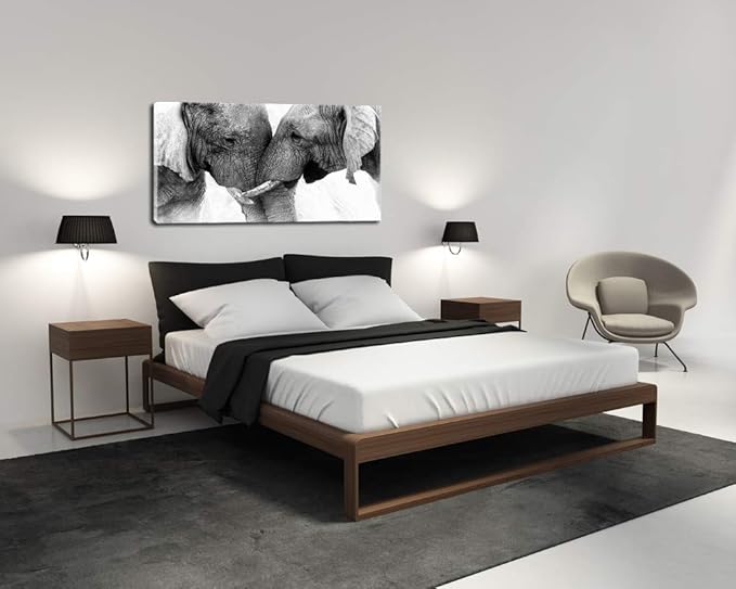 DZL Art D73075 Black and White Elephants Entwine Wall Art Canvas Painting Ready - Image 2