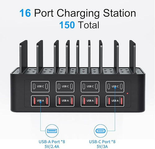 150W/35A Charging Station for Multiple Devices, 16 Port USB C Fast Charging - Image 2