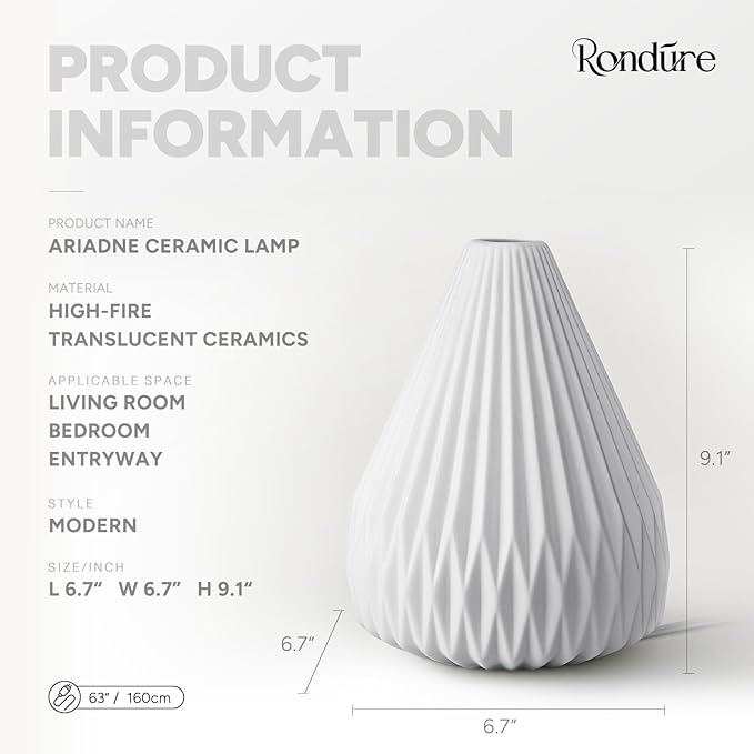 RONDURE 9.1" Modern Ceramic Table Lamp, Fully Dimmable Modern Bedside Lamps - Image 3