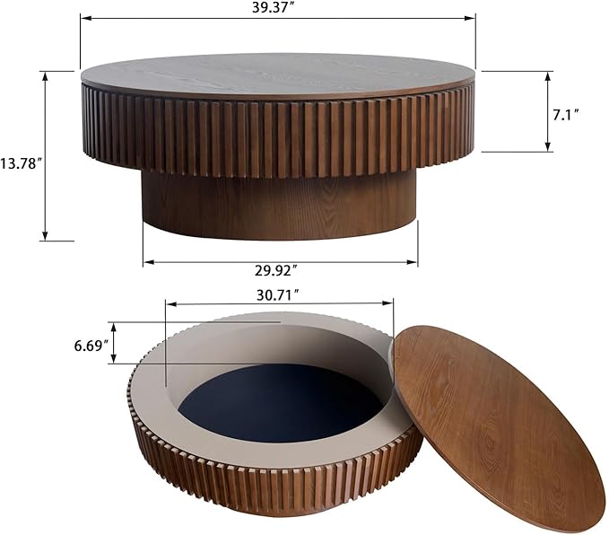 LKTART Round Coffee Table for Living Room, Accent Fluted Drum Coffee Table - Image 3