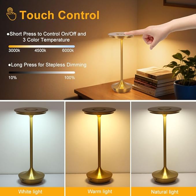 EJQ Rechargeable Cordless Table Lamp, 6000mAh Battery Operated LED Table Lights - Image 7