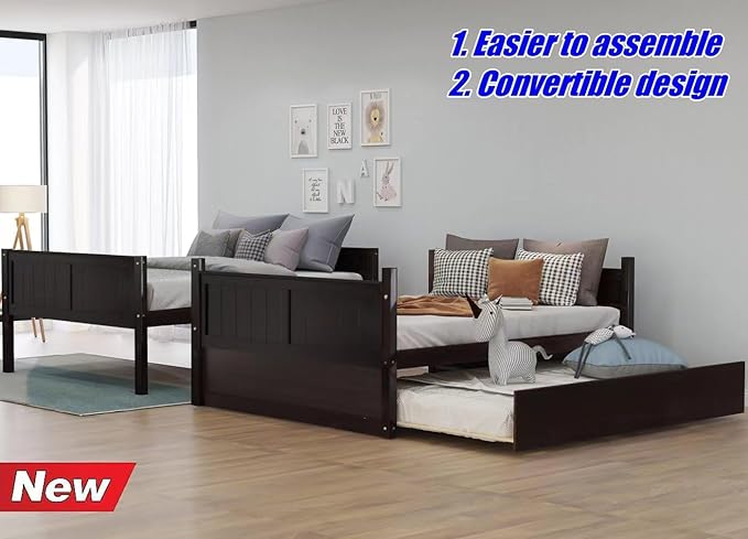 TSAMPA Latest Upgraded & Stronger Heavy Duty Solid Wood Full Over Full Bunk Bed - Image 3