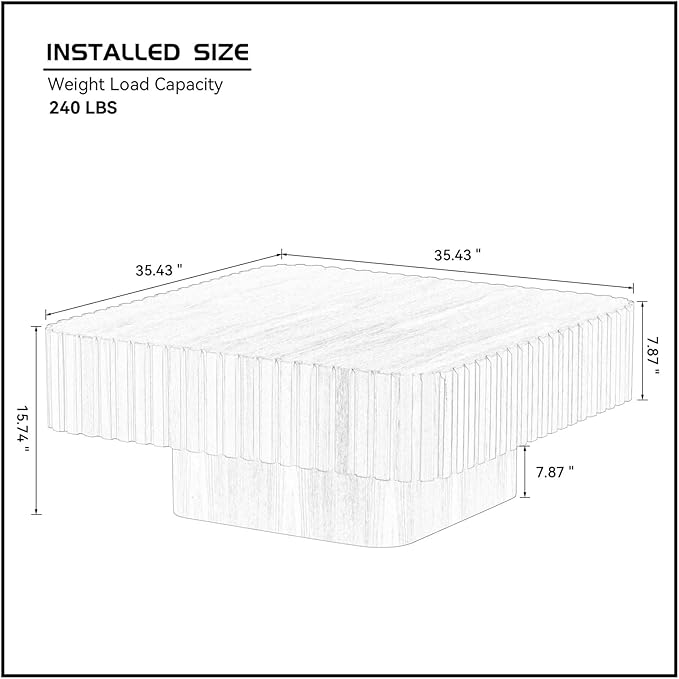 LKTART Square Coffee Table for Living Room, Accent Fluted Coffee Table - Image 2
