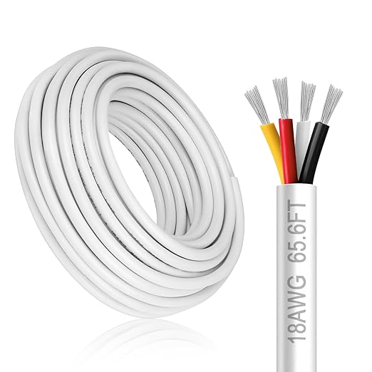 18 Gauge 4 Conductor Electrical Wire, 65.6FT White Stranded Low Voltage 18/4 by DEKIEVALE