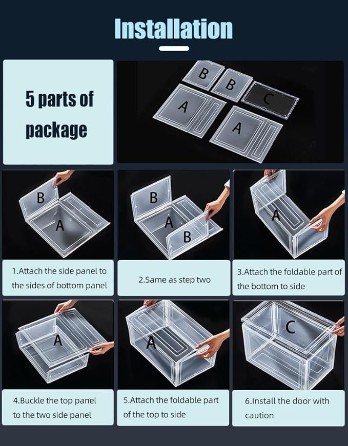 Transparent Plastic Stackable Shoe Storage Box, 6 Pack Side Opening Shoe Box - Image 6