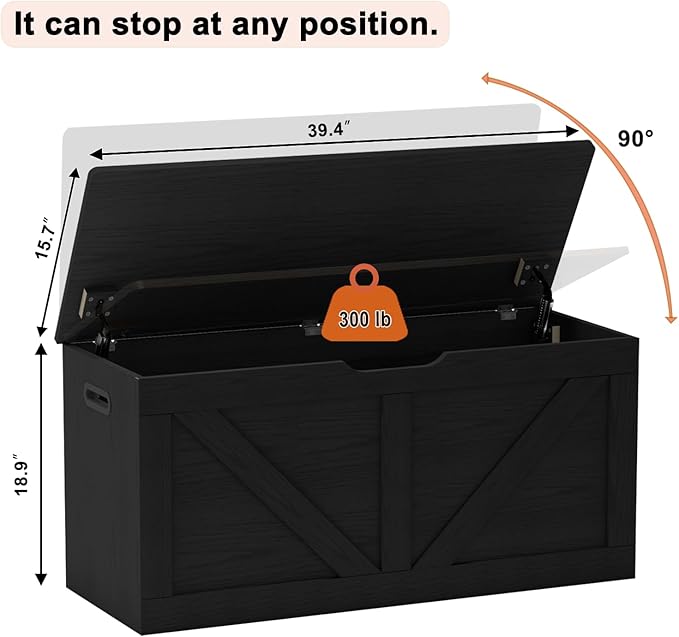 Timberer 39.4" Storage Chest, Wooden Storage Bench, Large Storage Trunk - Image 3