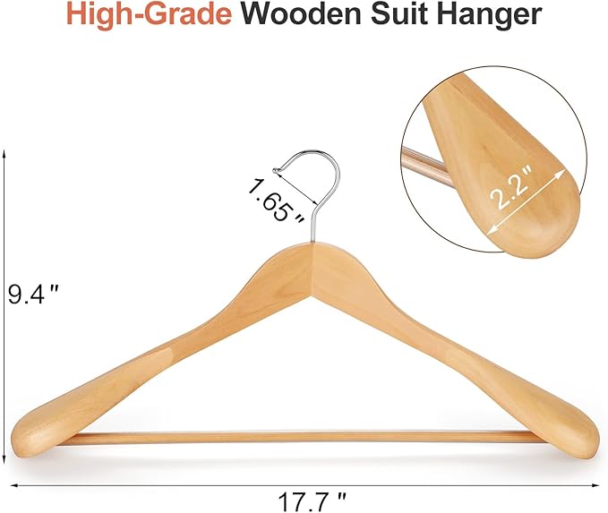 TOPIA HANGER Wide Shoulder Wooden Hangers, Suit Hangers - Image 2