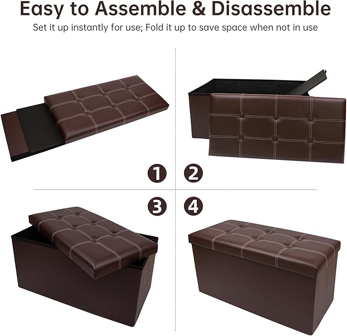 xupersodys 30 Inches Folding Storage Ottoman Bench, Faux Leather Footstool - Image 6