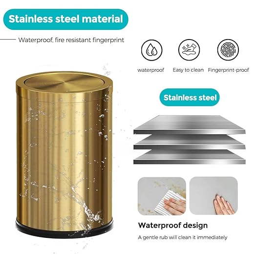 Stainless Steel Gold Bathroom Trash Can - Image 4