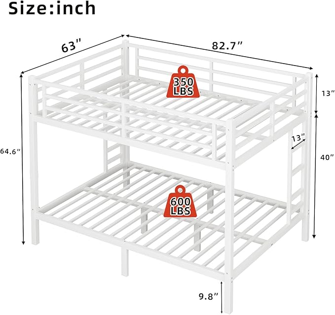 Queen Over Queen Bunk Bed Frame, Heavy Duty Metal Loft Bed - Image 2