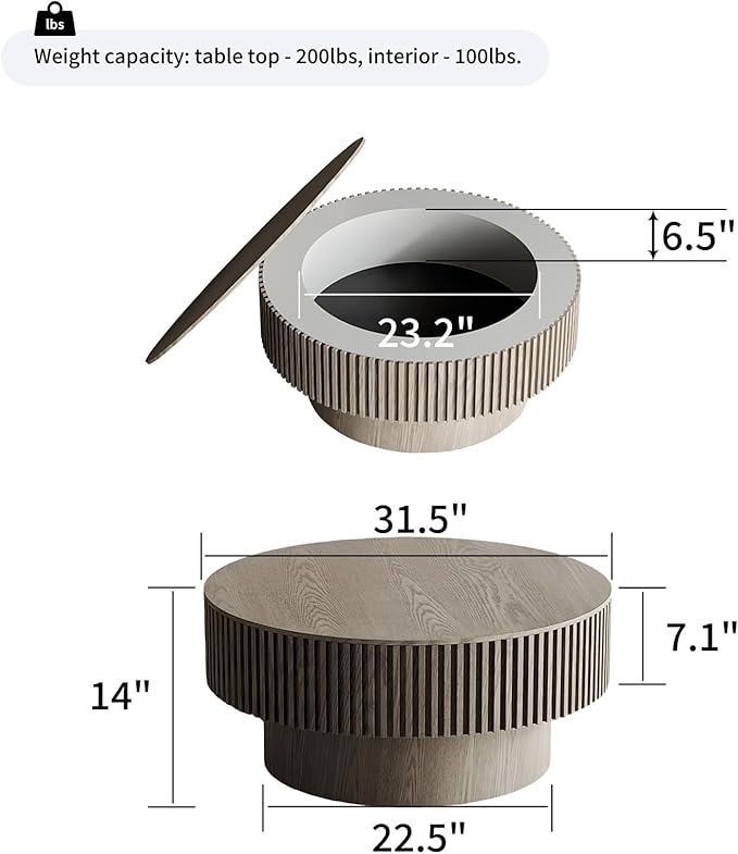 LKTART Round Coffee Table for Living Room, Accent Fluted Drum Coffee Table - Image 3