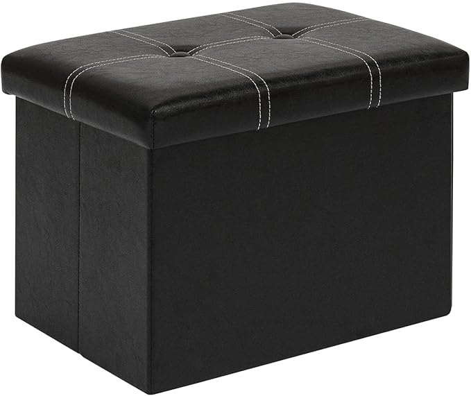 B FSOBEIIALEO Folding Storage Ottoman Cube, Faux Leather Footrest Seat Coffee by BFSOBEIIALEO